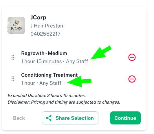 share selection link