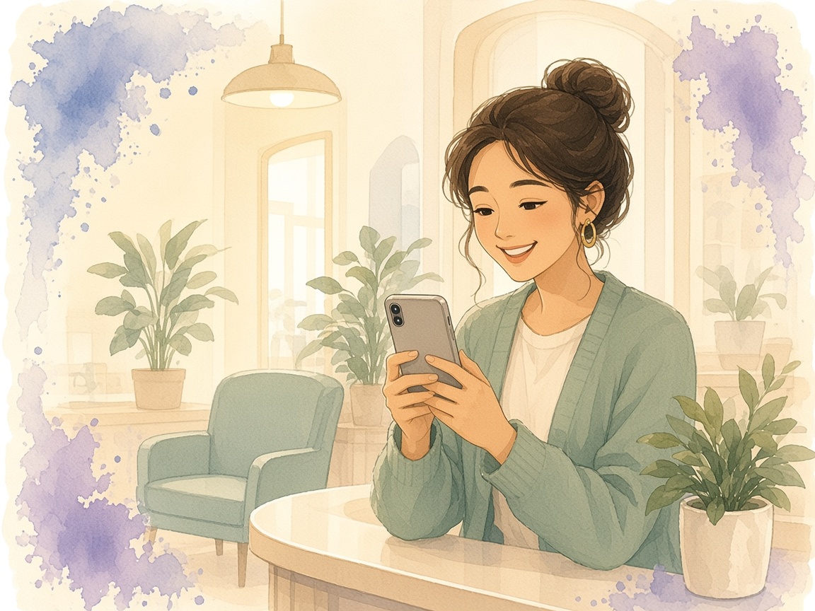 Client booking on her phone