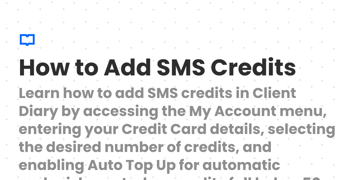 How to Add SMS Credits | Client Diary Knowledgebase